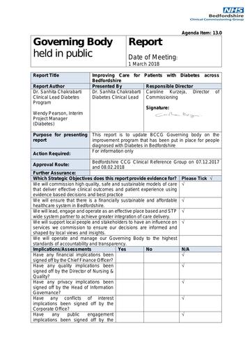 13.0 diabetes improvement programme