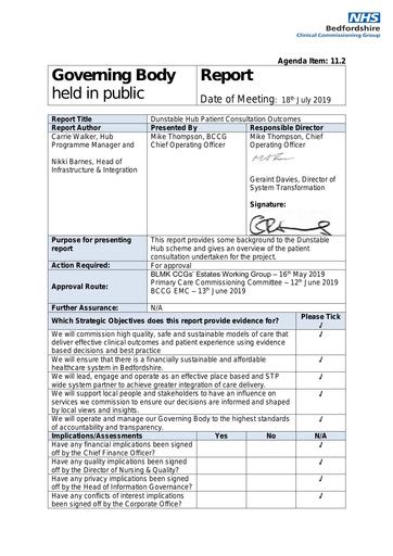 11.2 Dunstable hub patient consultation outcomes