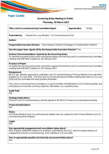 13 0 d joint co commissioning committee