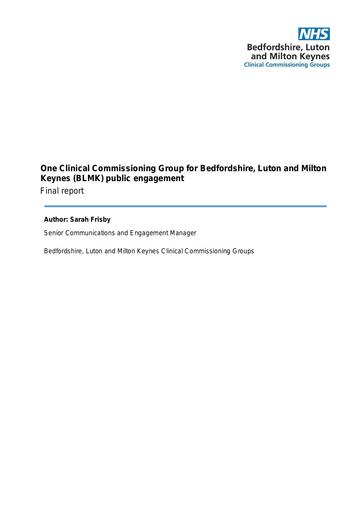 Report of findings One BLMK CCG Final findings and appendices 29 09 20