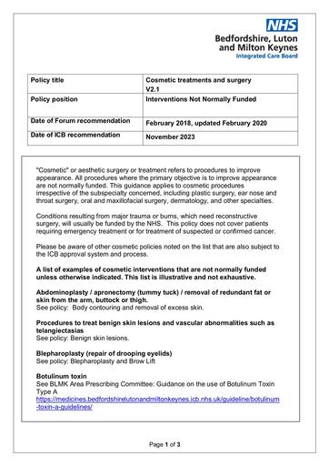 Cosmetic treatments and surgery BLMK Policy V2 1