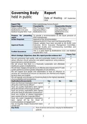 9.0 MSK hydrotherapy service report