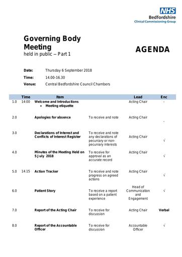 0.0 governing body agenda Sept 2018