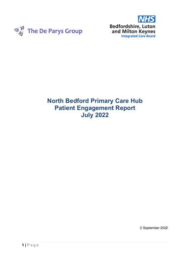 North Bedford Primary Care Hub Engagement Report