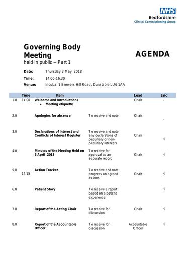 0.0 governing body agenda May 2018