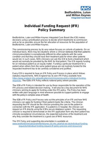 1 Individual Funding Request summary ICB V2