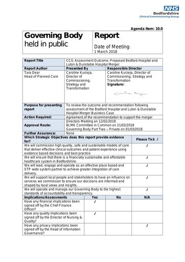 10.0 merger business case assessment outcome