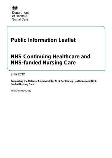 Public Information Leaflet NHS Continuing Healthcare and NHS funded Nursing Care 2022