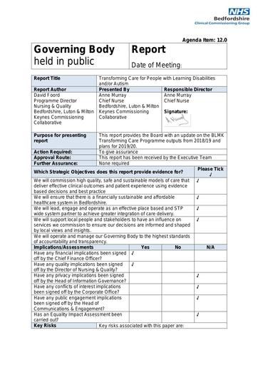 12.0 transforming care update report