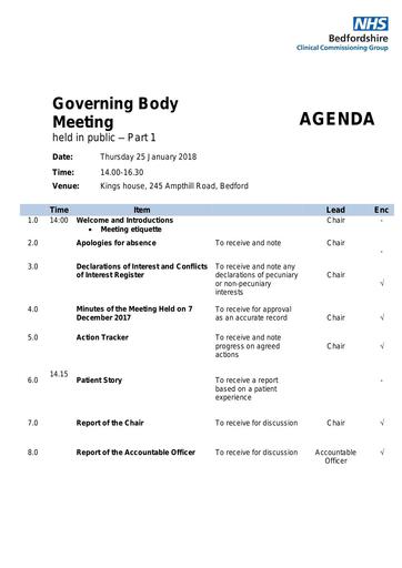 0.0 governing body agenda 25 January 2018