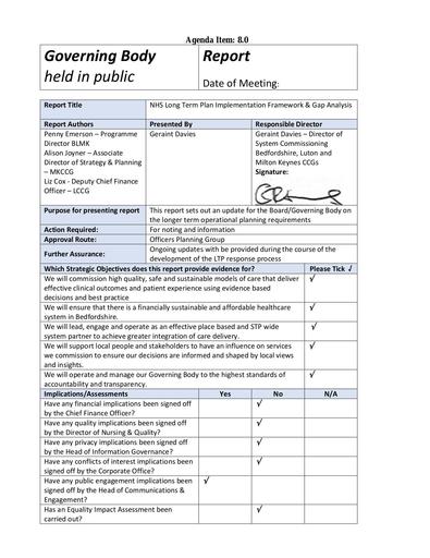 8.0 NHS long term plan implementation framework